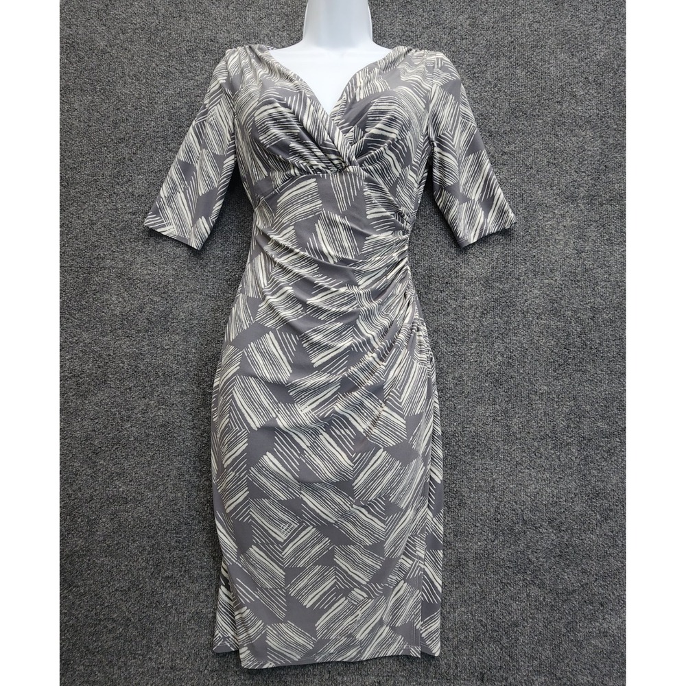 Lauren Ralph Lauren Faux Wrap Ruched Geometric Jersey Sheath Dress Women Size 4
